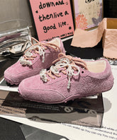 Chic Splicing Flats Lila Wildleder Lace Up Perle Zirkon