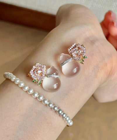 Mode Nude Legierung Zirkon Chalcedon Kürbis Floral Stud Ohrringe  Mode Nude Legierung Zirkon Chalcedon Kürbis Floral Stud Ohrringe