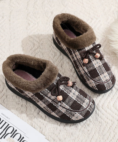 New Black Plaid Women Splicing Flats Fuzzy Wool Lined New Black Plaid Women Splicing Flats Fuzzy Wool Lined