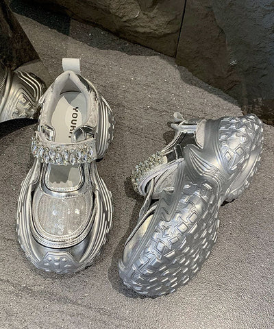 Fashion Silver Platform Sequins Zircon Breathable Mesh Sport Shoes Fashion Silver Platform Sequins Zircon Breathable Mesh Sport Shoes