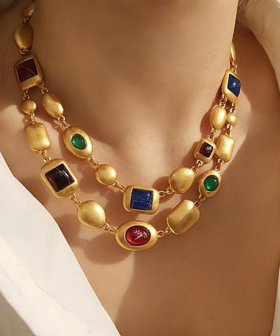 Collar de moda con bicapa de esmalte de colores y cobre dorado  Collar de moda con bicapa de esmalte de colores y cobre dorado