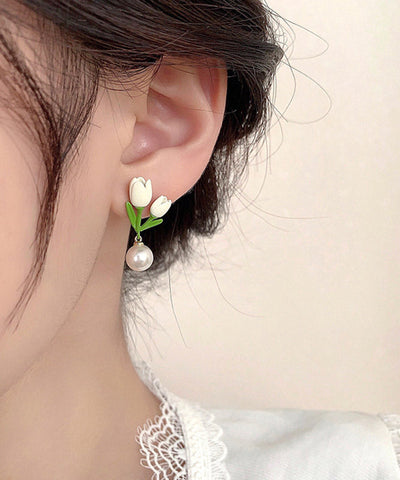 Niche Design Sterling Silver Alloy Tulip Pearl Earrings Women's Fashion Niche Design Sterling Silver Alloy Tulip Pearl Earrings Women's Fashion