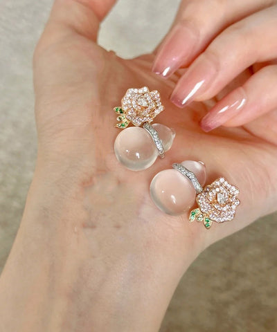 Mode Nude Legierung Zirkon Chalcedon Kürbis Floral Stud Ohrringe  Mode Nude Legierung Zirkon Chalcedon Kürbis Floral Stud Ohrringe