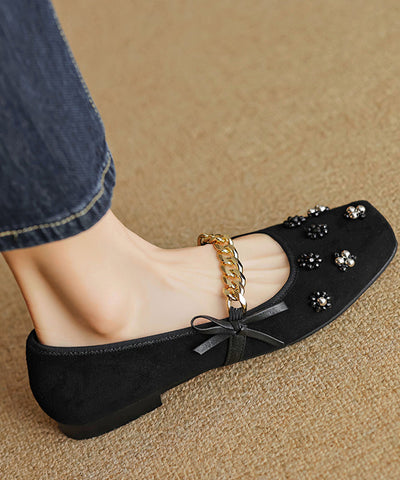 French Apricot Square Toe Bow Nail Bead Flats Shoes French Apricot Square Toe Bow Nail Bead Flats Shoes