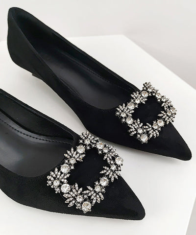 Black Comfy Splicing Kitten Shoes Pointed Toe Women Black Comfy Splicing Kitten Shoes Pointed Toe Women