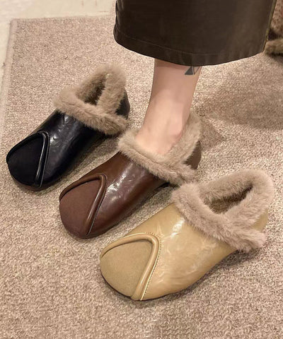 Casual Khaki Comfy Splicing Flat Feet Shoes Fuzzy Wool Lined Casual Khaki Comfy Splicing Flat Feet Shoes Fuzzy Wool Lined