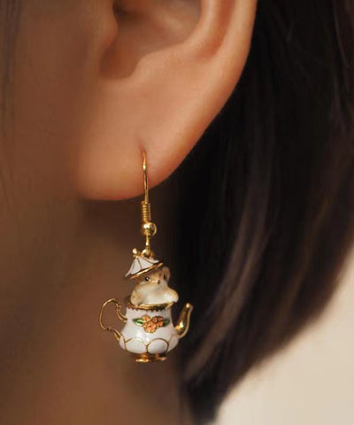 Original White Sterling Silver Overgild Teacup Squirrel Drop Earrings Original White Sterling Silver Overgild Teacup Squirrel Drop Earrings