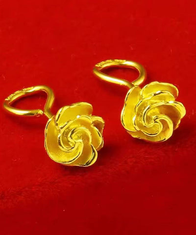 Handmade Gold Sterling Silver Overgild Rose Stud Earrings Handmade Gold Sterling Silver Overgild Rose Stud Earrings