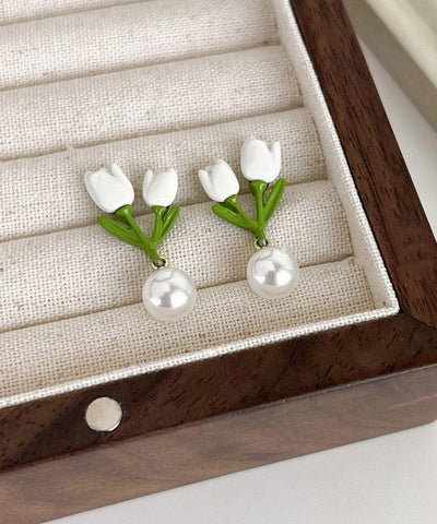 Niche Design Sterling Silver Alloy Tulip Pearl Earrings Women's Fashion Niche Design Sterling Silver Alloy Tulip Pearl Earrings Women's Fashion