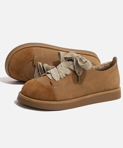 New Comfortable Camel Lace Up Flats Shoes New Comfortable Camel Lace Up Flats Shoes