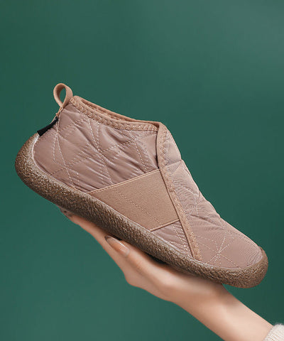 Bequeme, weiche Ballerinas, khakifarben, Baumwollstoff, flauschiges Wollfutter  Bequeme, weiche Ballerinas, khakifarben, Baumwollstoff, flauschiges Wollfutter