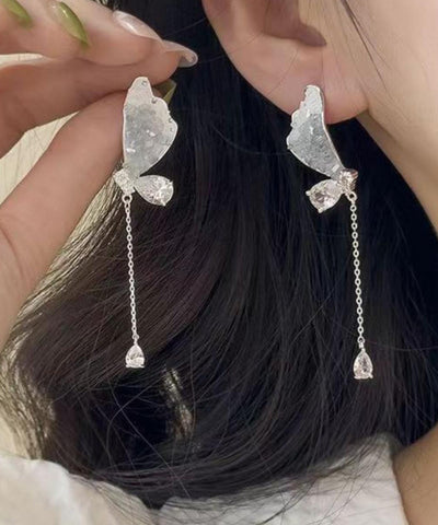 Gradient Color Blue Copper Zircon Crystal Butterfly Tassel Drop Earrings Gradient Color Blue Copper Zircon Crystal Butterfly Tassel Drop Earrings