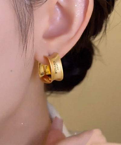 Loose Gold Sterling Silver Overgild Graphic Geometry Hoop Earrings Loose Gold Sterling Silver Overgild Graphic Geometry Hoop Earrings