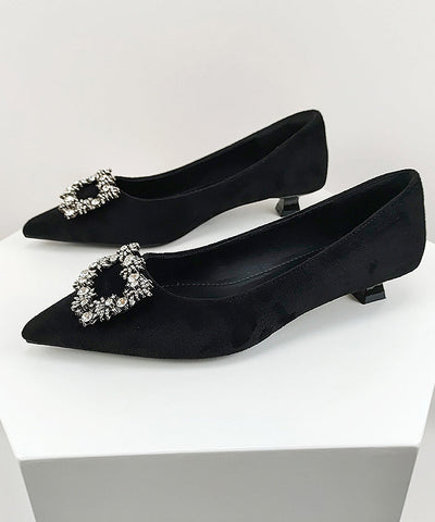 Black Comfy Splicing Kitten Shoes Pointed Toe Women Black Comfy Splicing Kitten Shoes Pointed Toe Women
