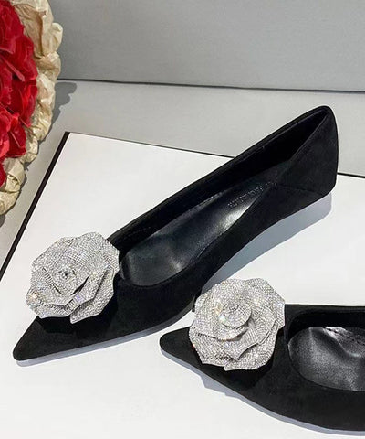 Black Splicing Suede Kitten Heel Shoes Pointed Toe Black Splicing Suede Kitten Heel Shoes Pointed Toe