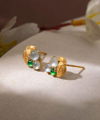 Modern Gold Sterling Silver Overgild Jade Grape Stud Earrings Modern Gold Sterling Silver Overgild Jade Grape Stud Earrings