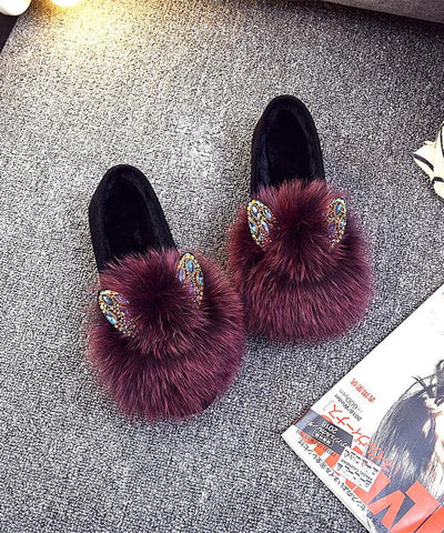 Lila Flache Schuhe Für Frauen Spleißen Fuzzy Pelz Zirkon  Lila Flache Schuhe Für Frauen Spleißen Fuzzy Pelz Zirkon