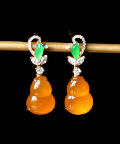 Regular Orange Sterling Silver Overgild Zircon Jade Gourd Drop Earrings Regular Orange Sterling Silver Overgild Zircon Jade Gourd Drop Earrings
