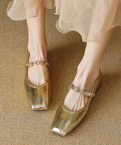 Gold Splicing Stylish Flat Shoes Square Toe Buckle Strap Gold Splicing Stylish Flat Shoes Square Toe Buckle Strap