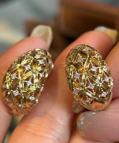 Pendientes de aro con circón calado de aleación de plata esterlina y oro de moda  Pendientes de aro con circón calado de aleación de plata esterlina y oro de moda