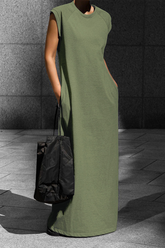 Lässige Street Pocket O Neck Weste Kleider