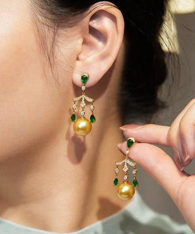 Fine Green Sterling Silver Overgild Zircon Pearl Tassel Drop Earrings Fine Green Sterling Silver Overgild Zircon Pearl Tassel Drop Earrings