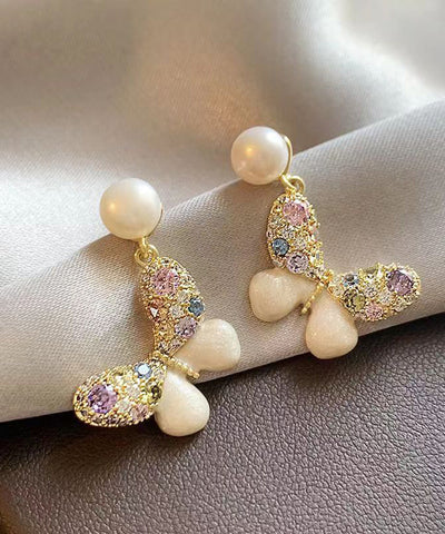 New Rainbow Alloy Zircon Pearl Butterfly Stud Earrings New Rainbow Alloy Zircon Pearl Butterfly Stud Earrings