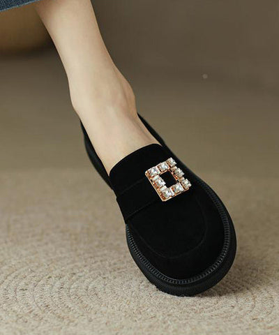 Brown Chunky Suede Casual Zircon Splicing Loafer Shoes Brown Chunky Suede Casual Zircon Splicing Loafer Shoes