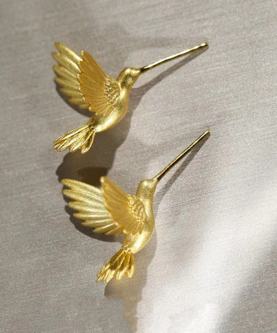 Pendientes de botón de pájaro volador con sobredorado de plata esterlina y oro de moda  Pendientes de botón de pájaro volador con sobredorado de plata esterlina y oro de moda