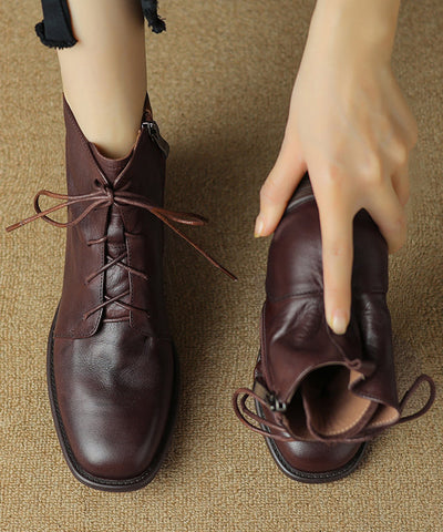 Black Cross Strap Splicing Cowhide Leather Chunky Boots Black Cross Strap Splicing Cowhide Leather Chunky Boots