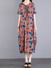 Vestido suelto de verano 100 % algodón con estampado floral artístico para mujer, talla grande