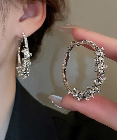 Oversize Silk Sterling Silver Alloy Zircon Sequins Hoop Earrings Oversize Silk Sterling Silver Alloy Zircon Sequins Hoop Earrings
