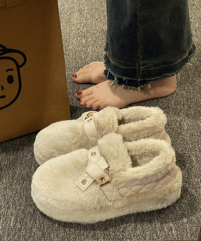 Black Fuzzy Wool Lined Platform Stylish Splicing Flat Shoes Black Fuzzy Wool Lined Platform Stylish Splicing Flat Shoes