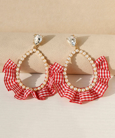 New Red Sterling Silver Overgild Crystal Pearl Water Drop Drop Earrings New Red Sterling Silver Overgild Crystal Pearl Water Drop Drop Earrings