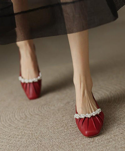 Classy Mulberry Flat Shoes Cowhide Leather Soft Splicing Nail Bead Classy Mulberry Flat Shoes Cowhide Leather Soft Splicing Nail Bead