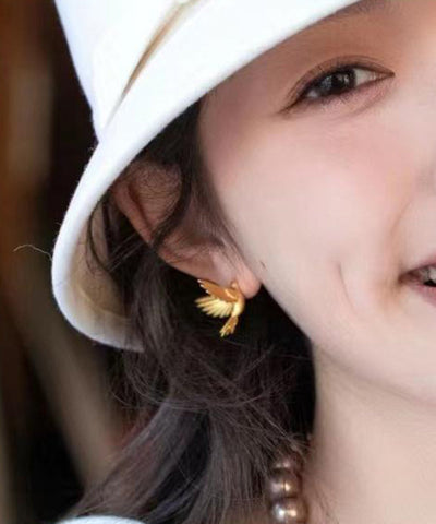 Pendientes de botón de pájaro volador con sobredorado de plata esterlina y oro de moda  Pendientes de botón de pájaro volador con sobredorado de plata esterlina y oro de moda