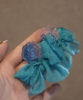 Chic Blue Chiffon Patchwork Resin Floral Bow Hoop Earrings