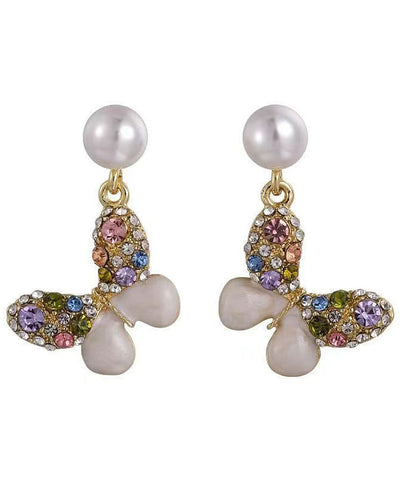 New Rainbow Alloy Zircon Pearl Butterfly Stud Earrings New Rainbow Alloy Zircon Pearl Butterfly Stud Earrings