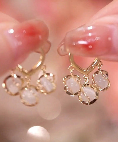 Modern White Sterling Silver Alloy Gem Stone Lily Of The Valley Drop Earrings Modern White Sterling Silver Alloy Gem Stone Lily Of The Valley Drop Earrings