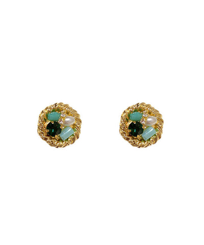 Novelty Gold Sterling Silver Overgild Zircon Pearl Stud Earrings Novelty Gold Sterling Silver Overgild Zircon Pearl Stud Earrings
