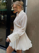 Skaterkleider Umlegekragen Lange Ärmel Sexy Minikleid