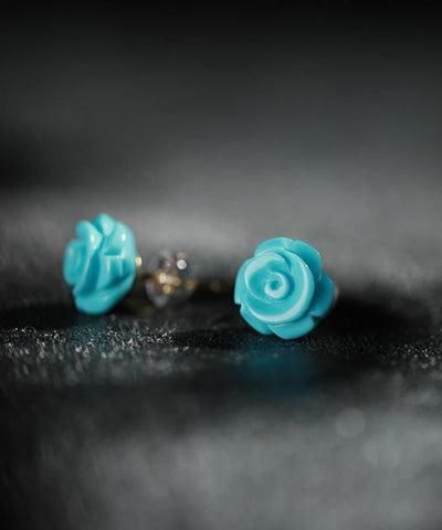 New Blue Sterling Silver Turquoise Rose Stud Earrings New Blue Sterling Silver Turquoise Rose Stud Earrings