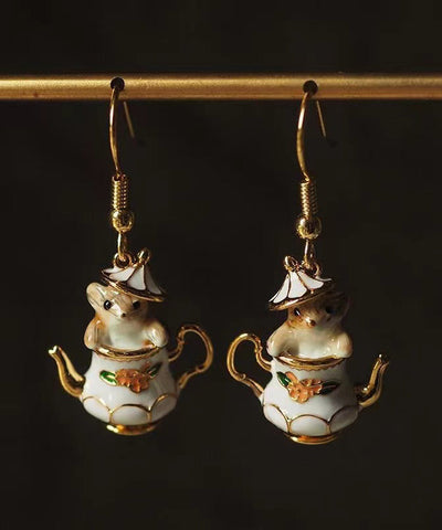 Original White Sterling Silver Overgild Teacup Squirrel Drop Earrings Original White Sterling Silver Overgild Teacup Squirrel Drop Earrings