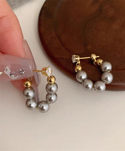 Fine Grey Copper Alloy Pearl Beading Hoop Earrings Fine Grey Copper Alloy Pearl Beading Hoop Earrings