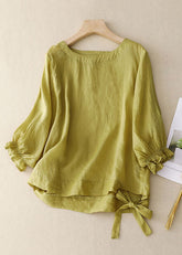 Neu Grün O Neck Lace Up Baumwolle Hemd Armband Ärmel