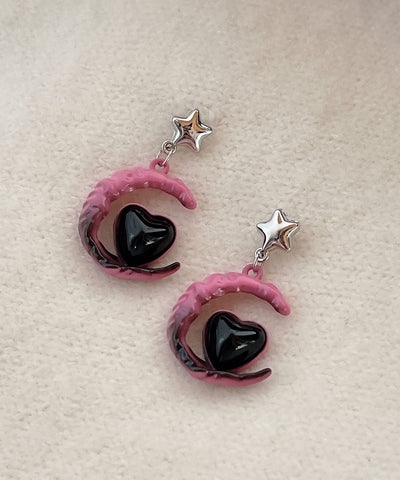 Gradient Color Pink Sterling Silver Alloy Glass Moon Love Drop Earrings Gradient Color Pink Sterling Silver Alloy Glass Moon Love Drop Earrings