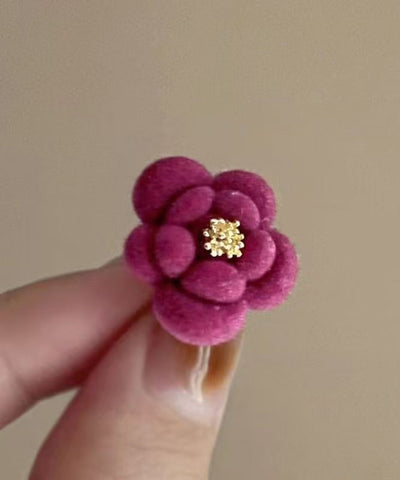 Original Design Red Alloy Flocking Camellia Flower Stud Earrings Original Design Red Alloy Flocking Camellia Flower Stud Earrings