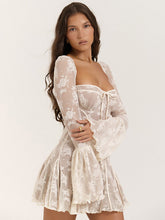 Babydoll-Kleider mit ausgestelltem Bein, quadratischem Ausschnitt, langen Ärmeln, Minikleider