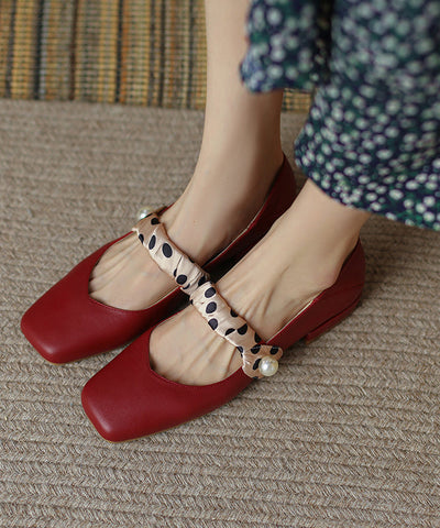 French Wine Red Soft Cowhide Leather Splicing Flats French Wine Red Soft Cowhide Leather Splicing Flats