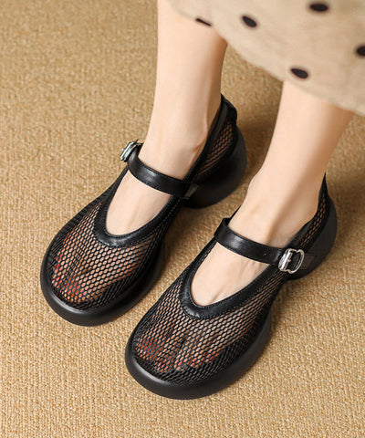 Boutique Splicing Chunky Sandals Black Breathable Mesh Boutique Splicing Chunky Sandals Black Breathable Mesh